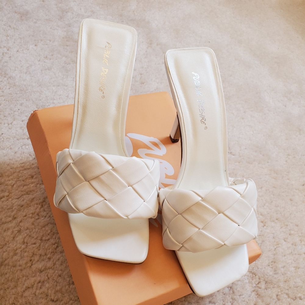 White woven heels